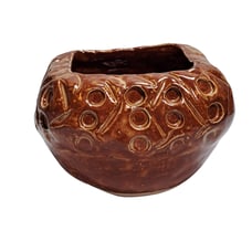 Hand Made Pottery Bowl Catch-all Plant Pot Vase Decoration Brown