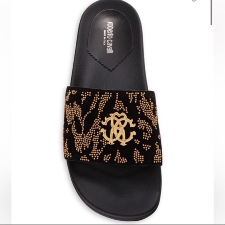 Roberto Cavalli Unisex Crystal Slides with Logo
