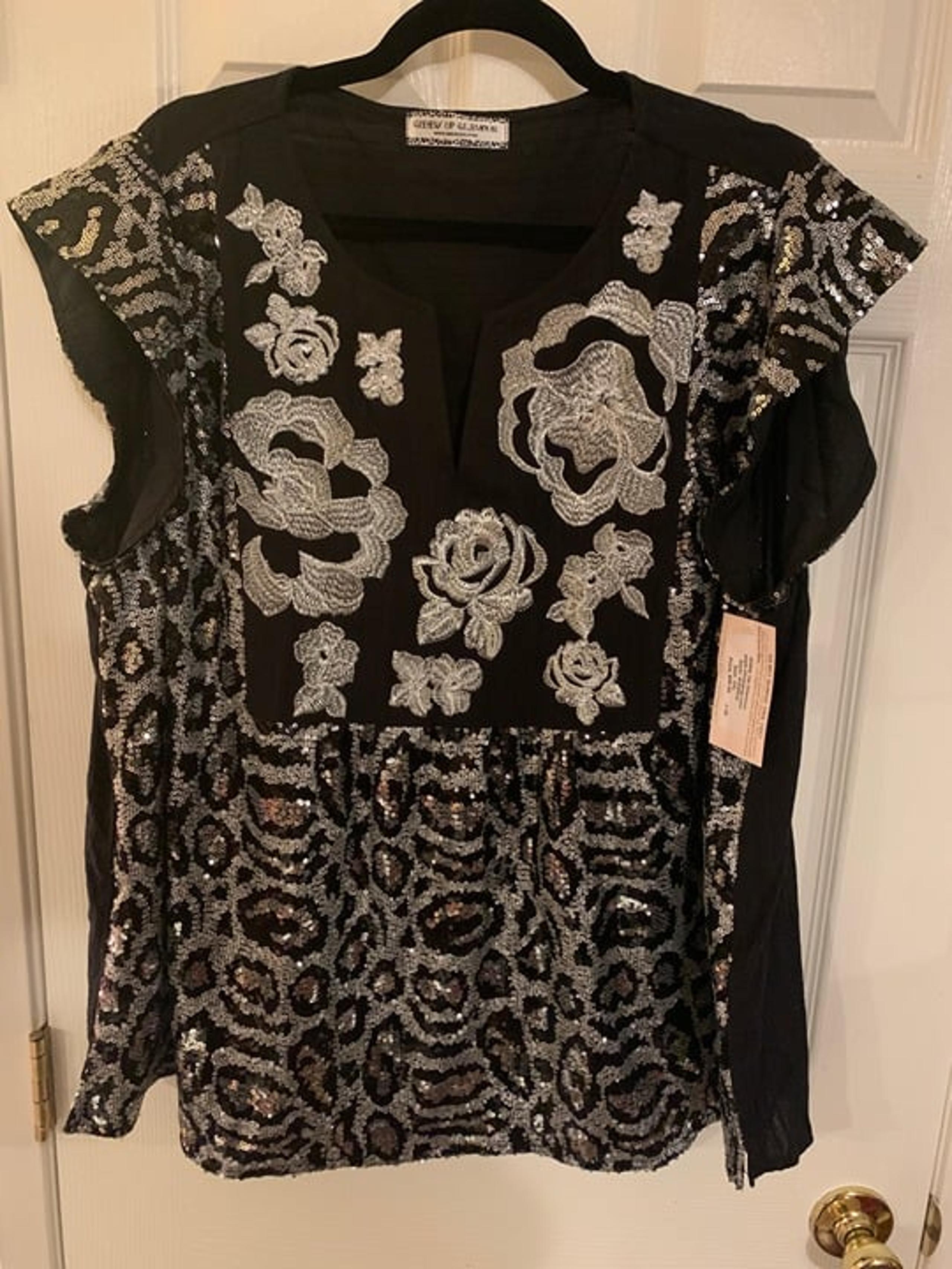 Giddy Up Glamour Boutique Embroidered and Sequin Top Plus Size 2XL
