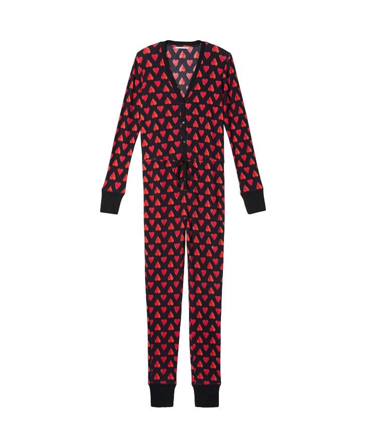 Victoria's Secret Black Red Hearts Thermal Onesie Pajamas