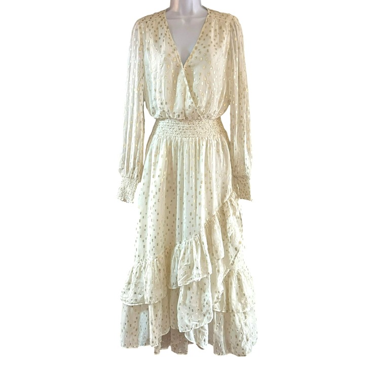 Lilly Pulitzer Coconut Christiana Gold Metallic Polka Dot Mid Dress Sz 6 NWT