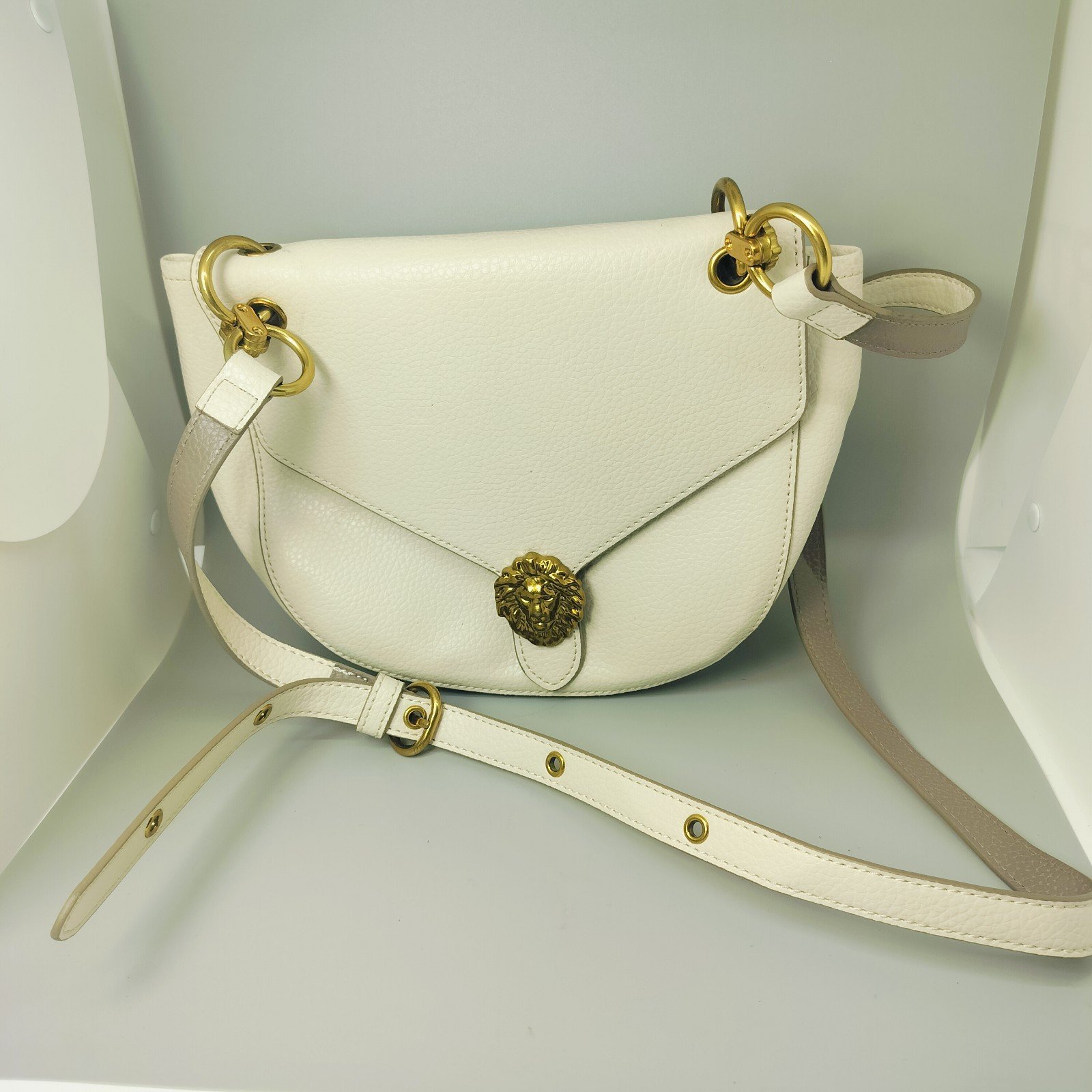 Anne Klein Women's Lion Gold-tone pebbled Flap Adjustable Buckle Crossbody Bag
