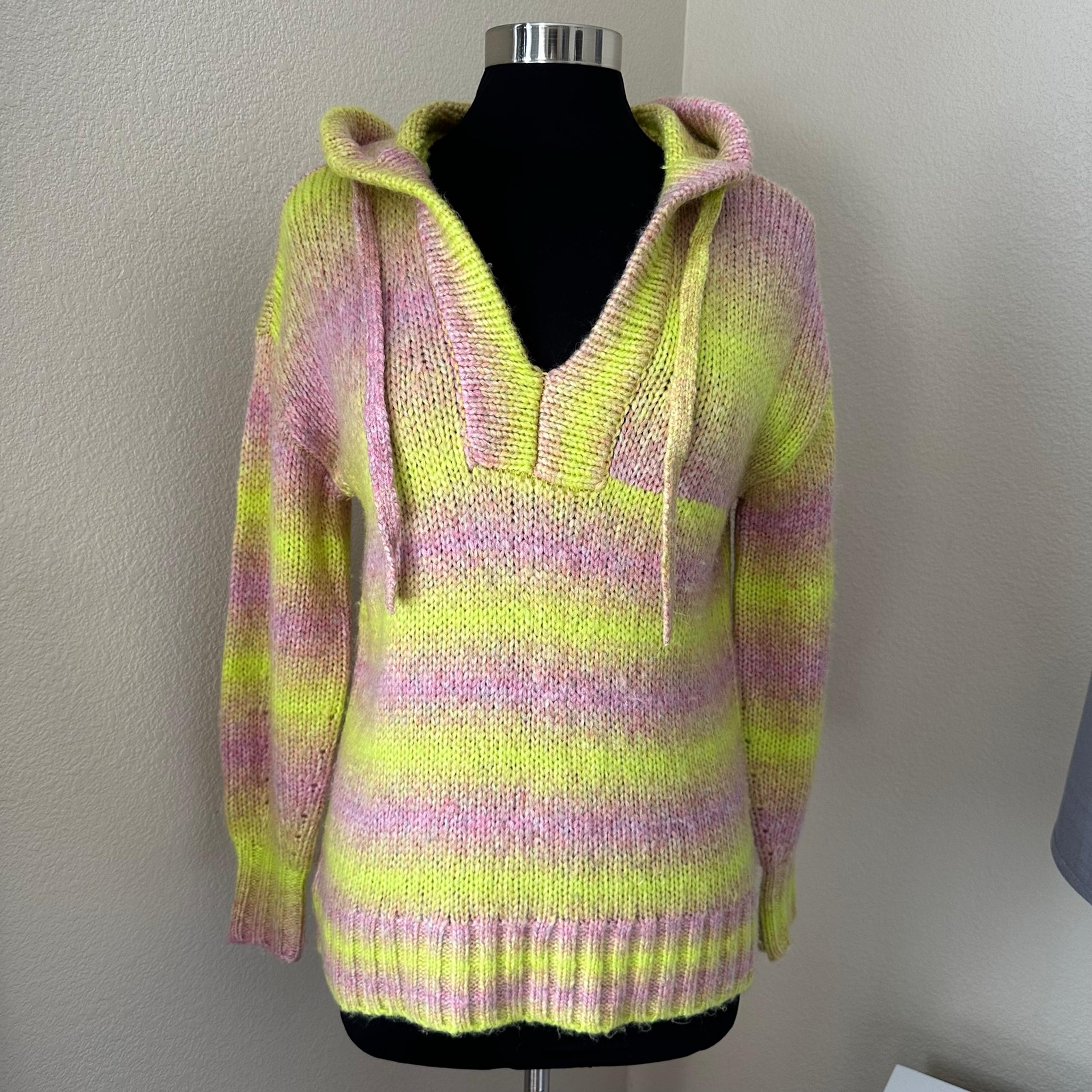 Lou & Grey Hooded Colorful Oversized pink and yellow ombré Wool Blend Sweater