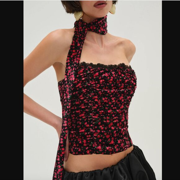 For Love & Lemons Berry Bud Bustier Top + Matching Scarf M NWT