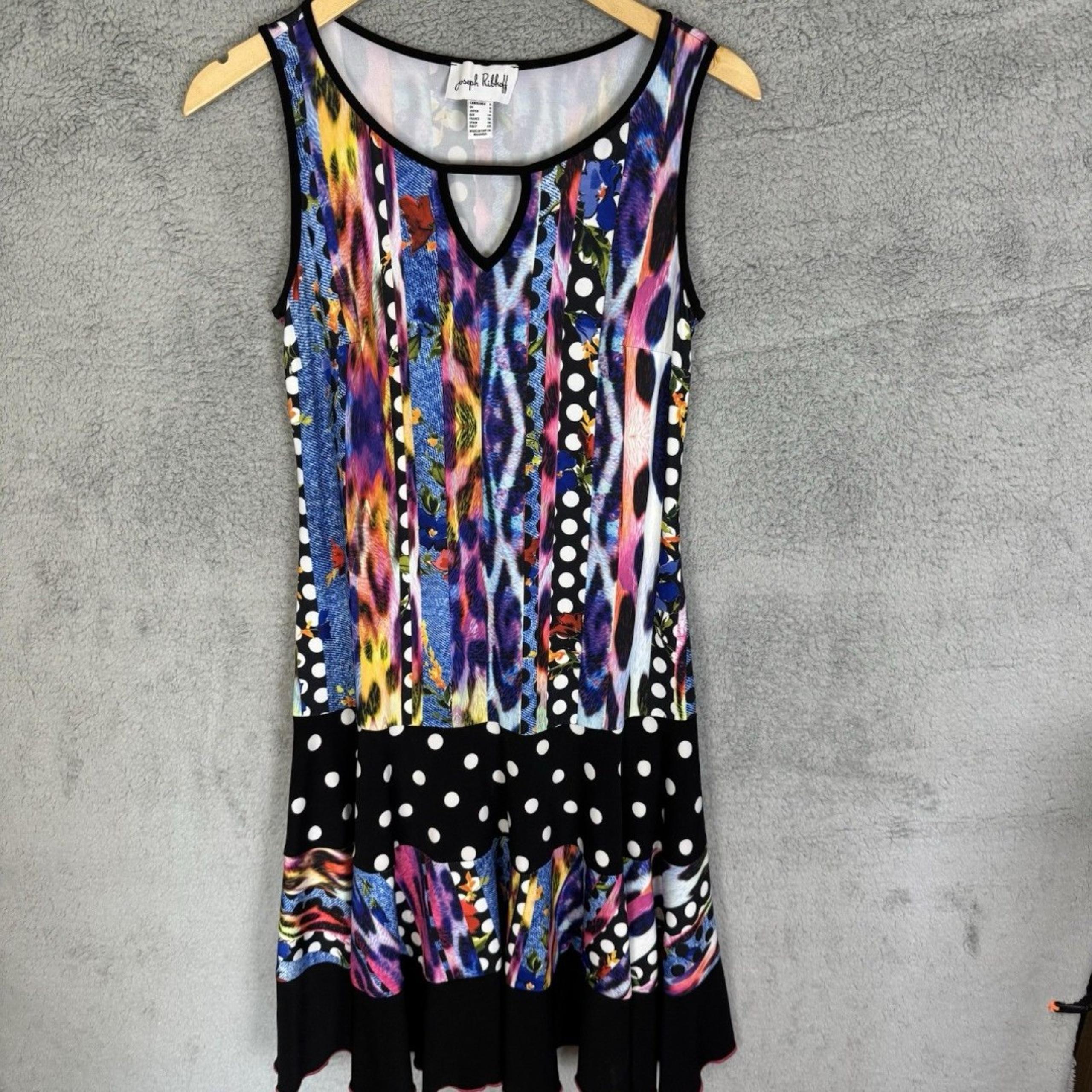 Joseph Ribkoff Dress Womens 6 Black Colorful Sleeveless Midi