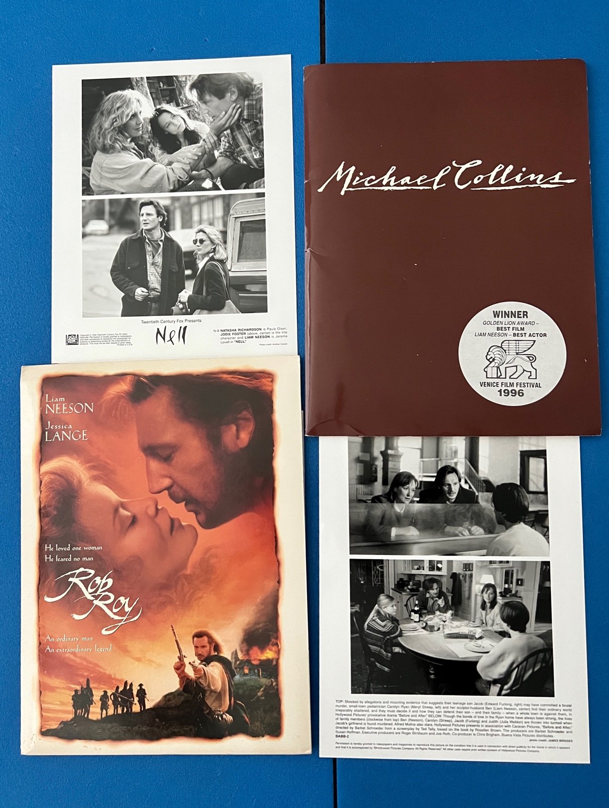 Liam Neeson movie memorabilia.