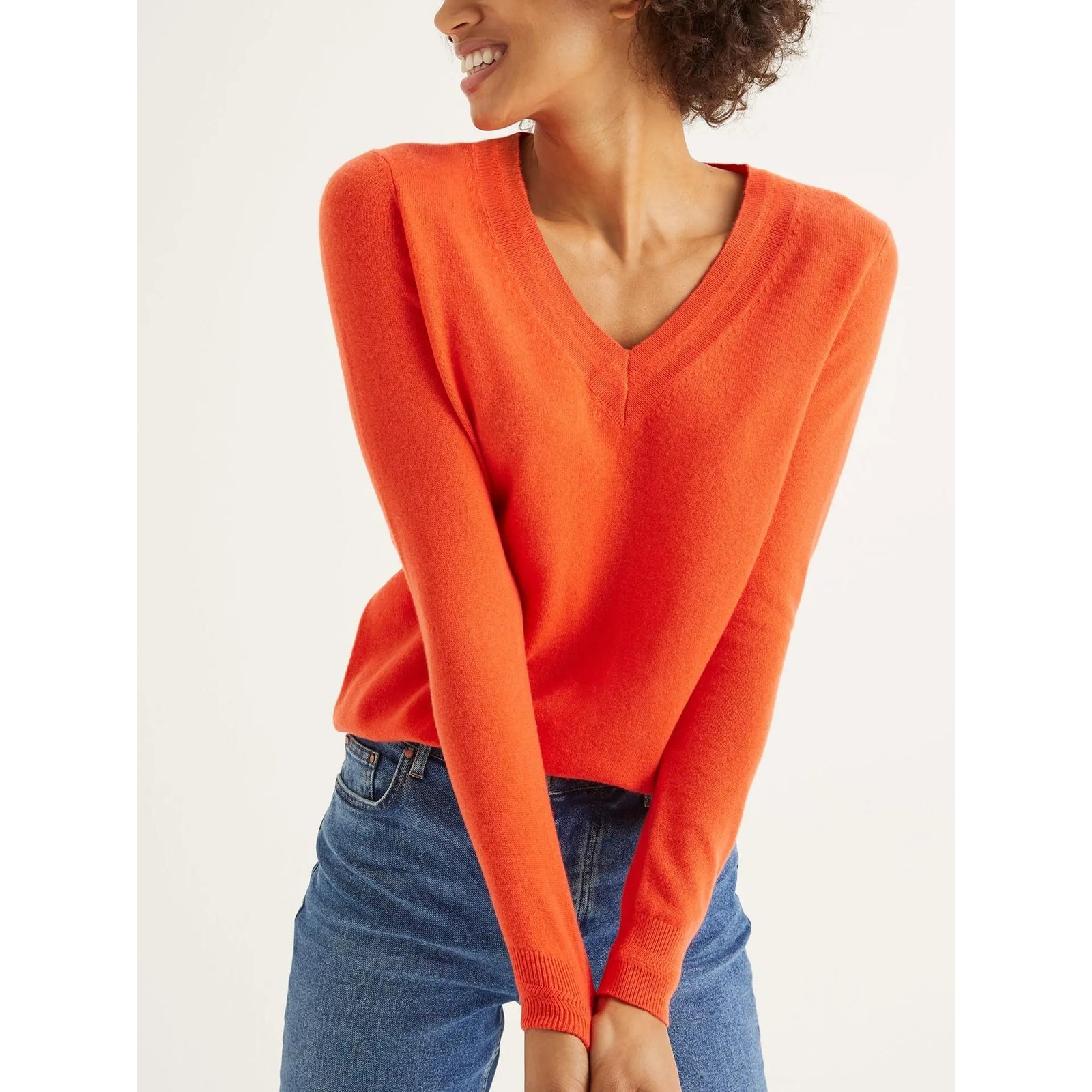 Boden Long Sleeve V-Neck Cashmere Sweater - /Orange