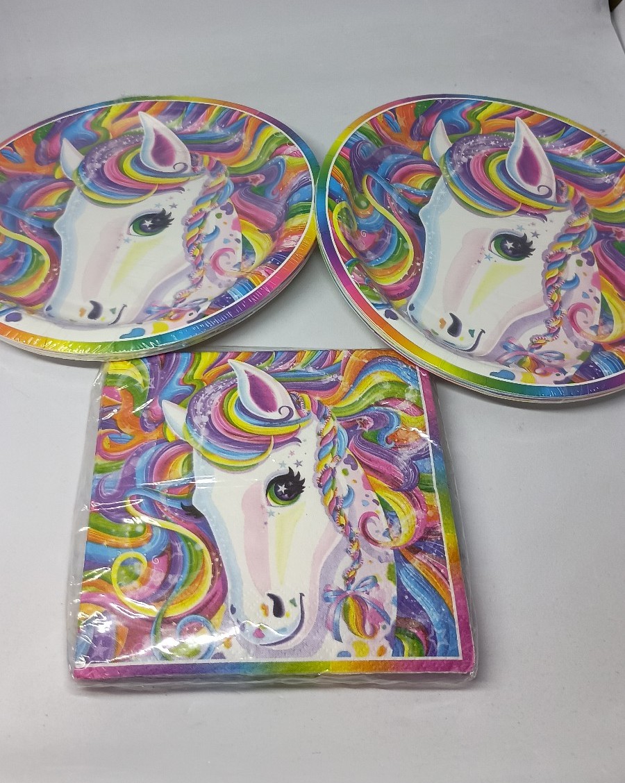 Vintage Unique Lisa Frank Rainbow Majesty Unicorn Party Supplies Plates Napkins