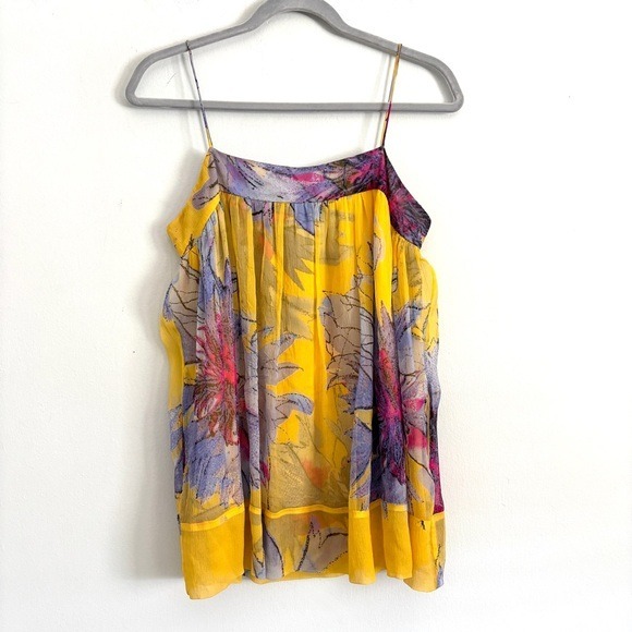 DVF Diane Von Furstenberg Yellow Floral Silk Camisole Sleeveless Top Women’s 6