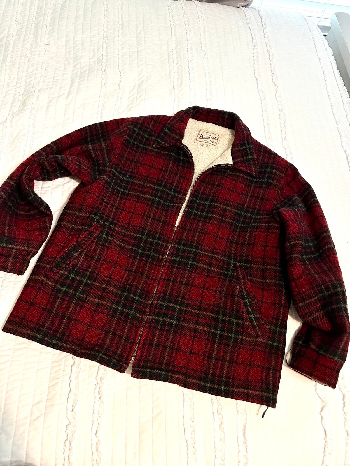 Vintage Woolrich Plaid Sherpa Lined Wool Zip Jacket Mens Large Workwear Chore