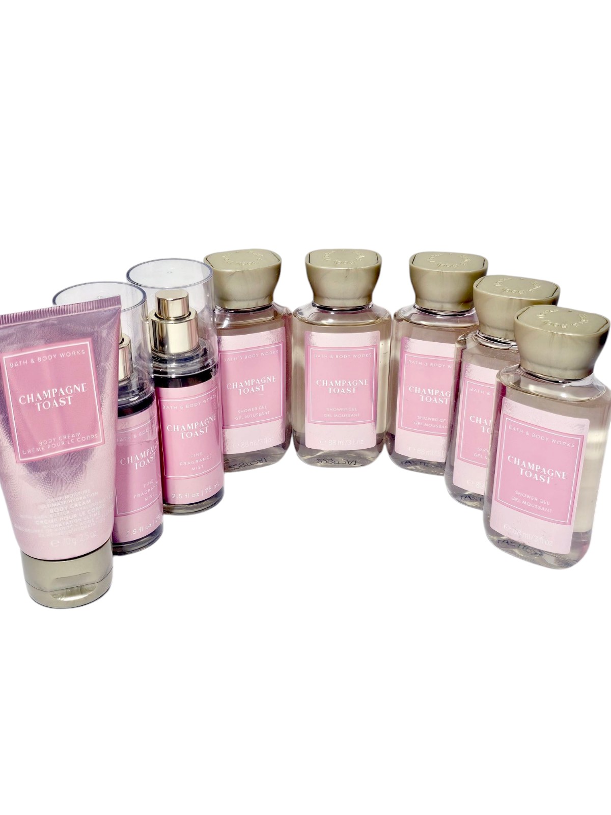Bath & Body Works LOT 8 Travel Size Champagne Toast Mist, Shower Gel. Body Cream