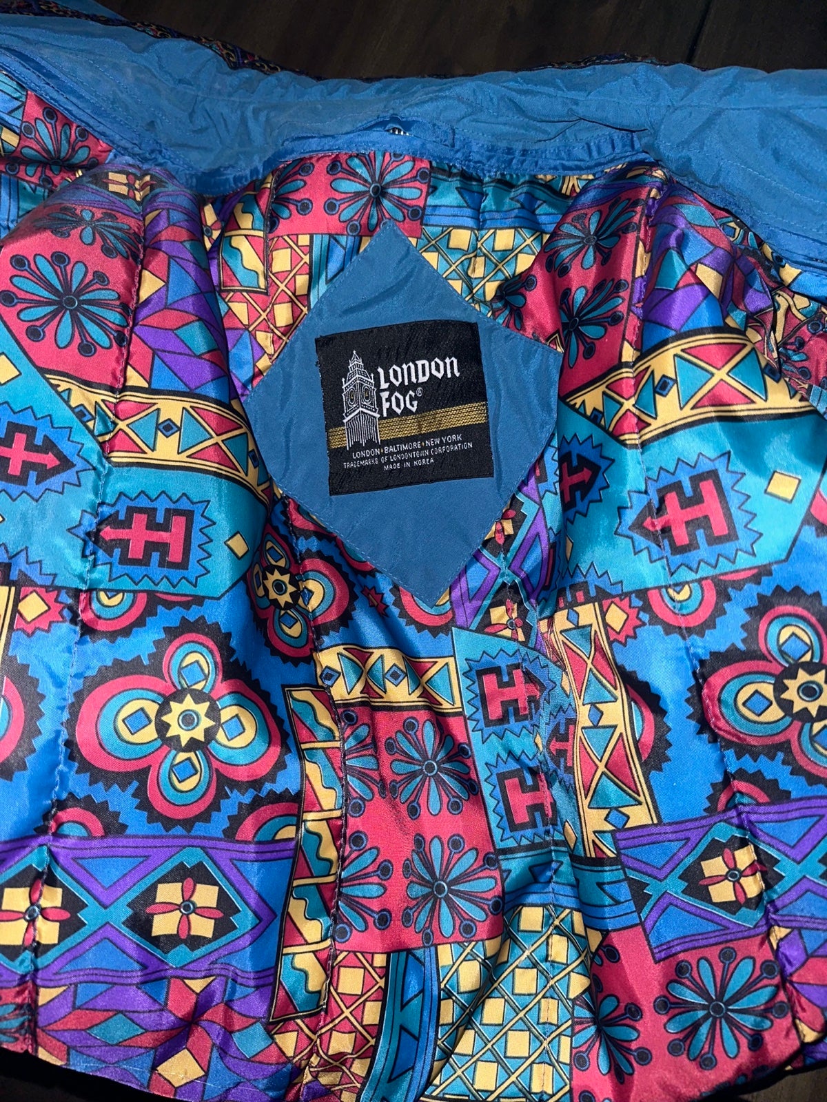 Men’s pre own as is full zip up London fog vintage blue Aztec jacket size Large