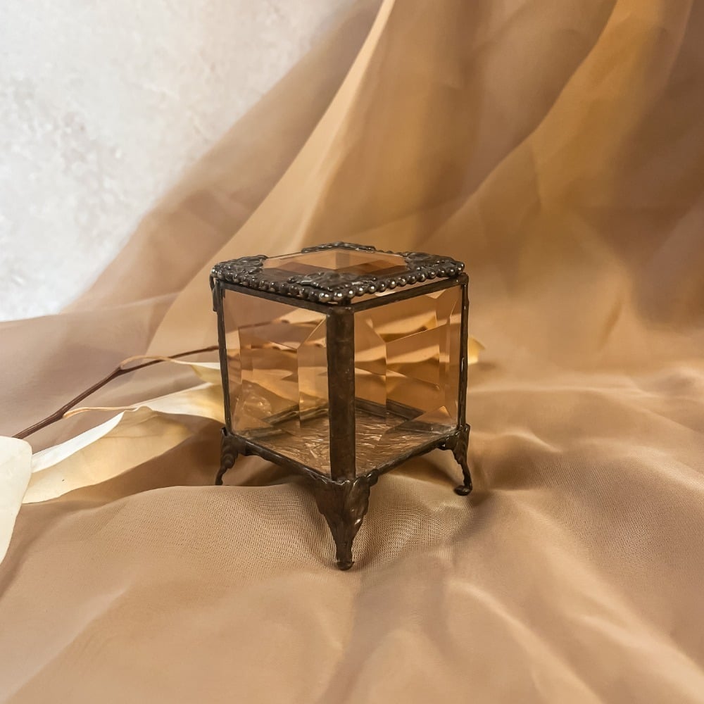 Antique Rose Beveled Glass Jewelry Casket