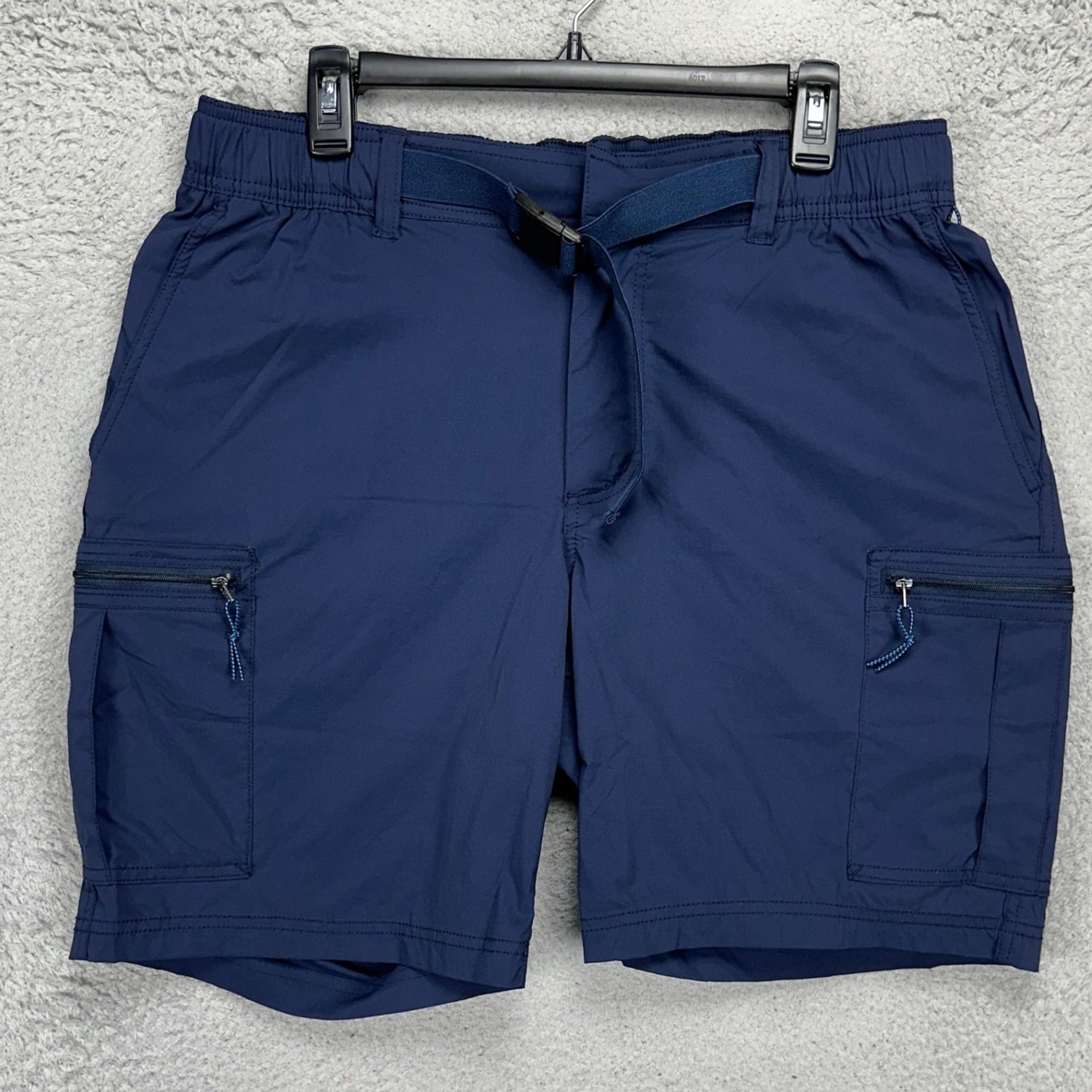 Lands End Mens Cargo Hiking Shorts Large Navy Belted Stretch Waistband Outdoor
