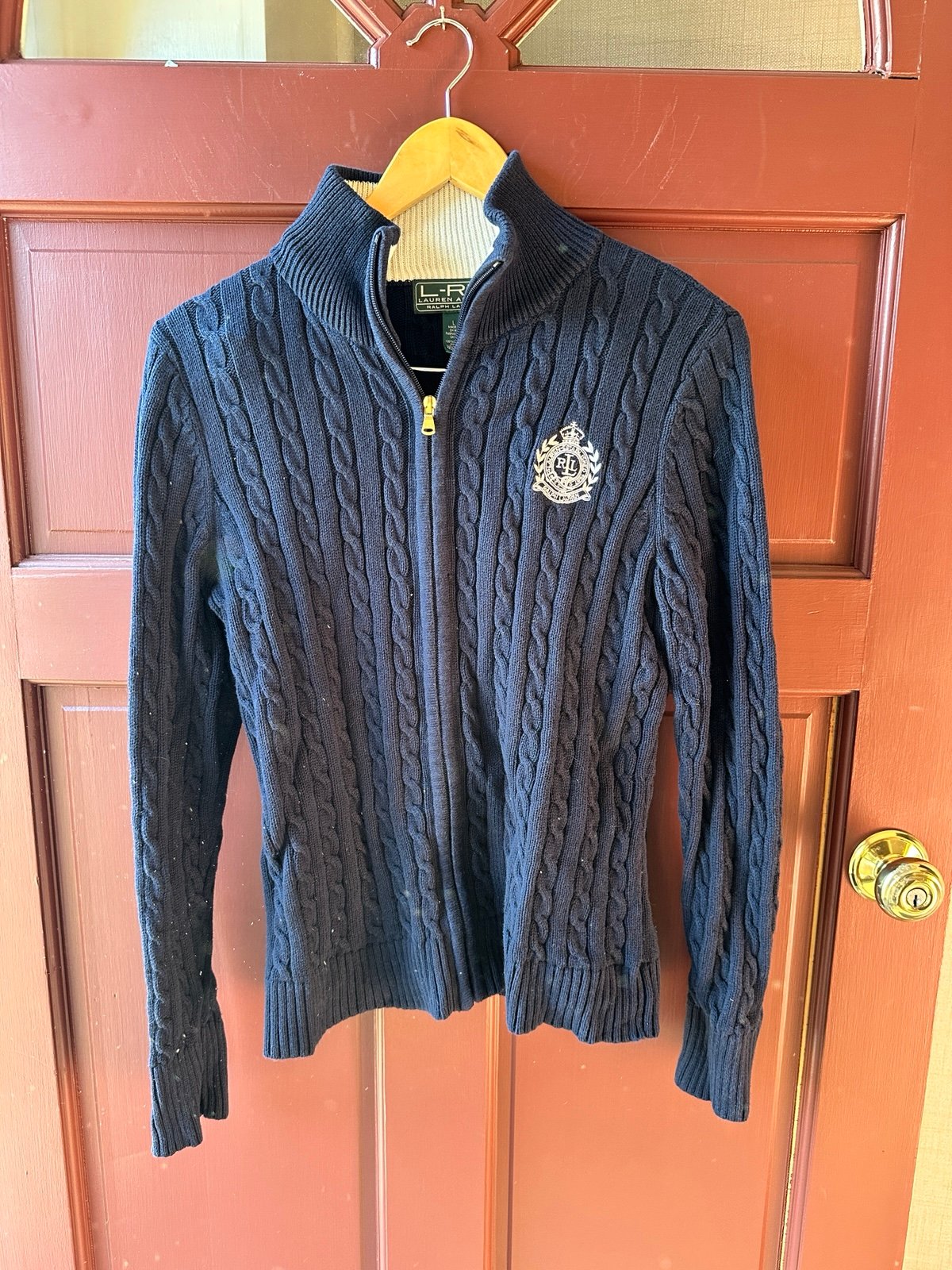 Ralph Lauren navy full zip with gold hardware