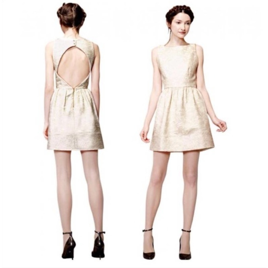 ALICE & OLIVIA | Lilyanne Cream Jacquard Open Back Little White Dress | Size 8