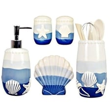 4 Pieces Ceramic Coastal Ombre Seashell Blue Ivory Kitchen Collection Set