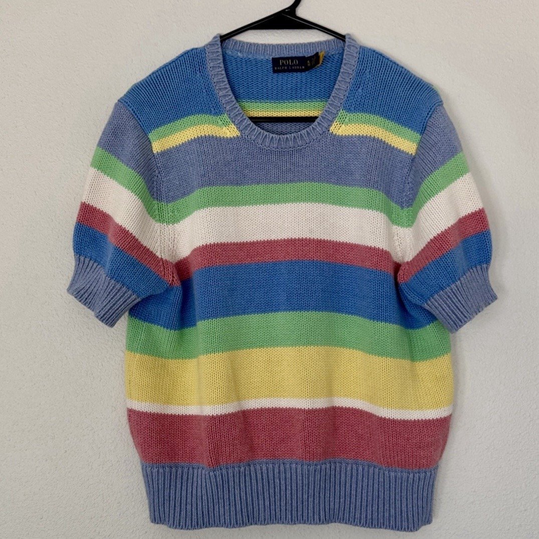 Polo Ralph Lauren Women's XL Striped Sweater Short Sleeves 100% Cotton