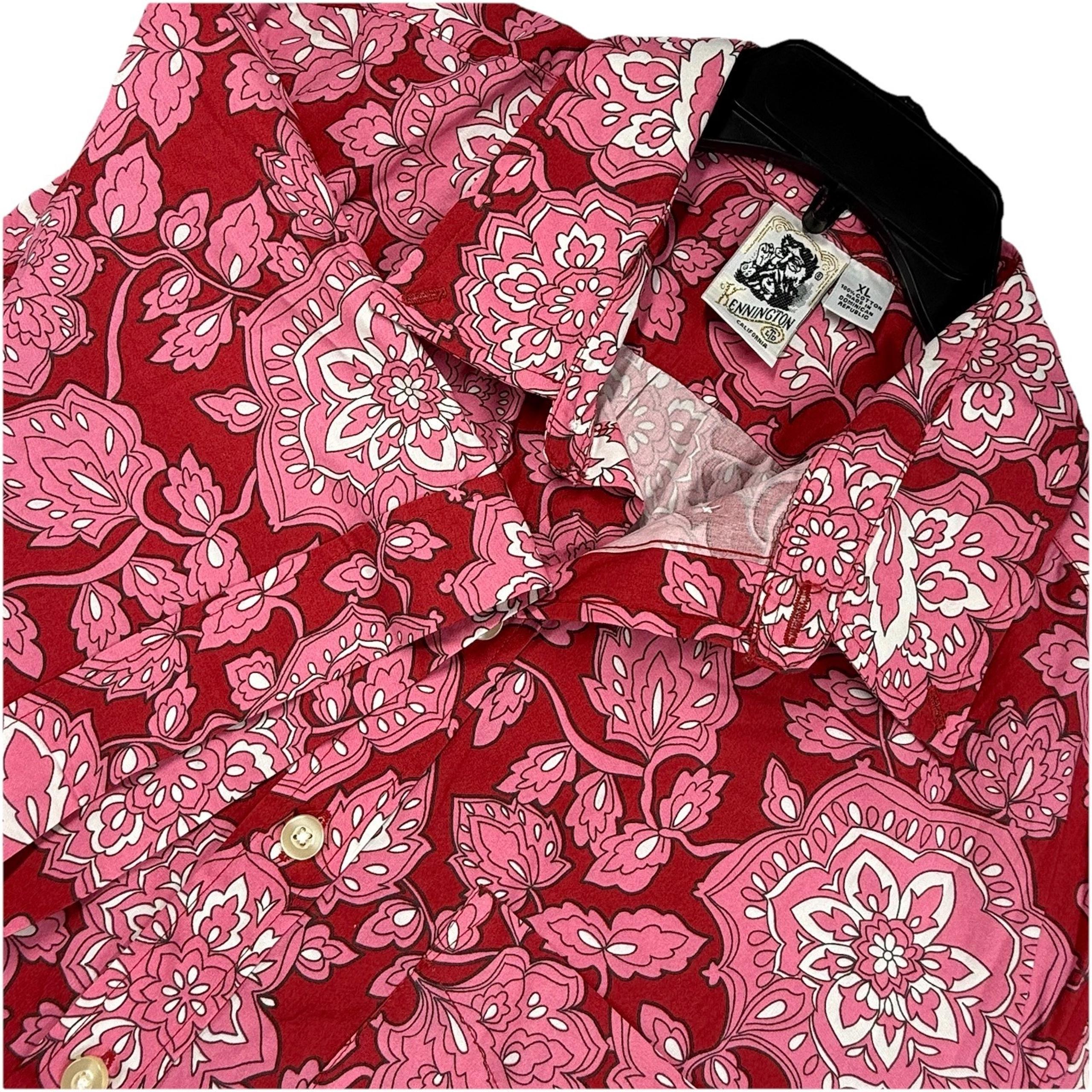 KENNINGTON Tropical Hawaiian Mens Sz XL Floral Print  Shirt Red