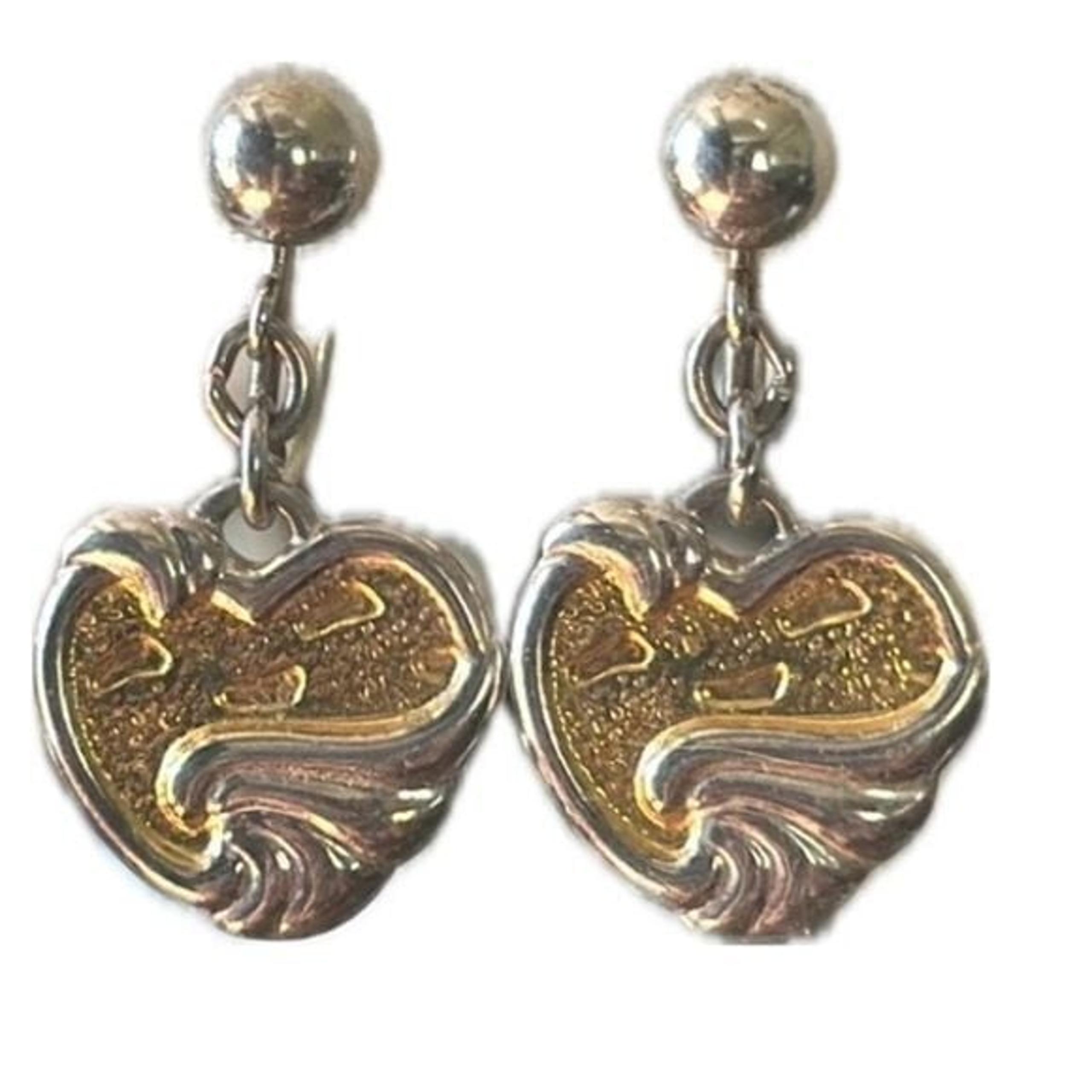 Gorham Sterling Silver and Gold Tone "Footprints" Screw-On Dangling Earrings