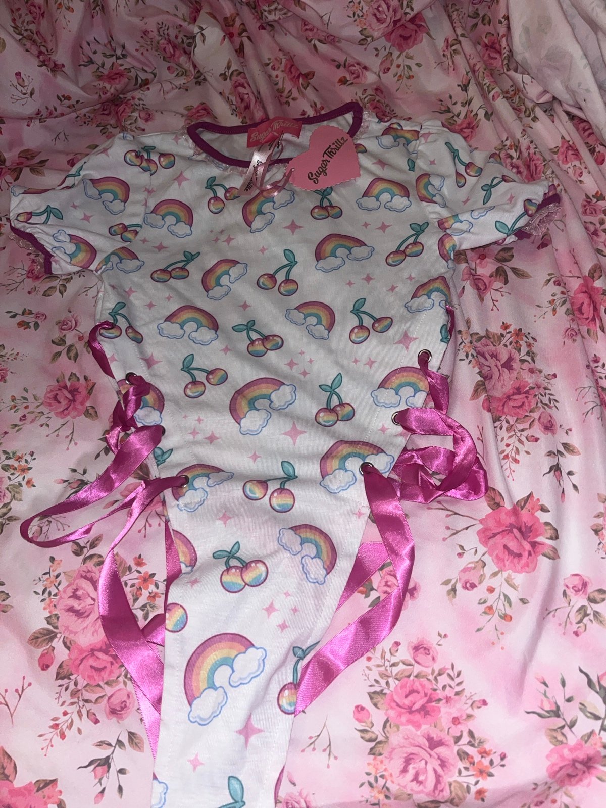 Dolls kill cherry rainbow lace side bodysuit xxs