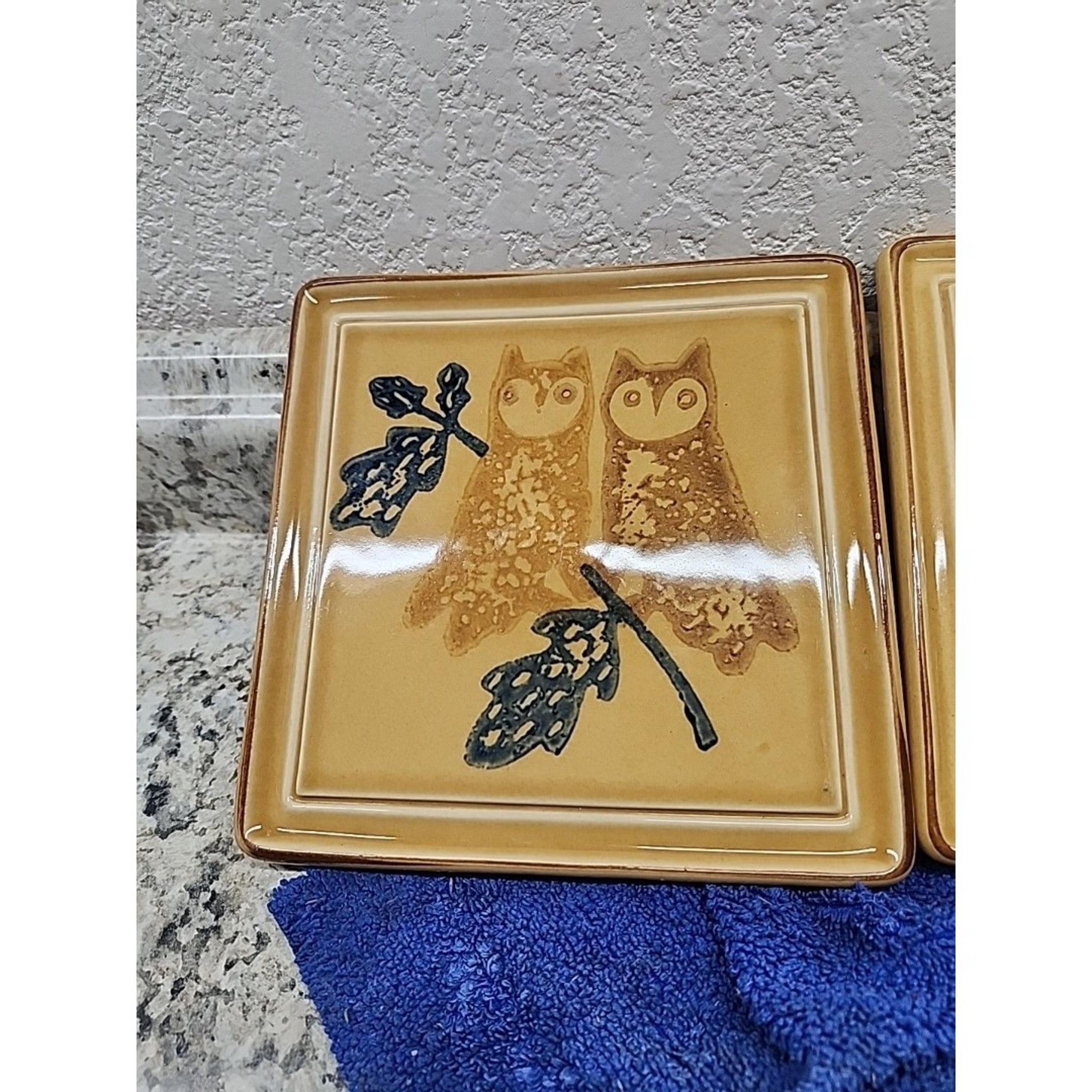 PFALTZGRAFF Owl Trivet Vintage America Folk Art Stoneware 615 usa