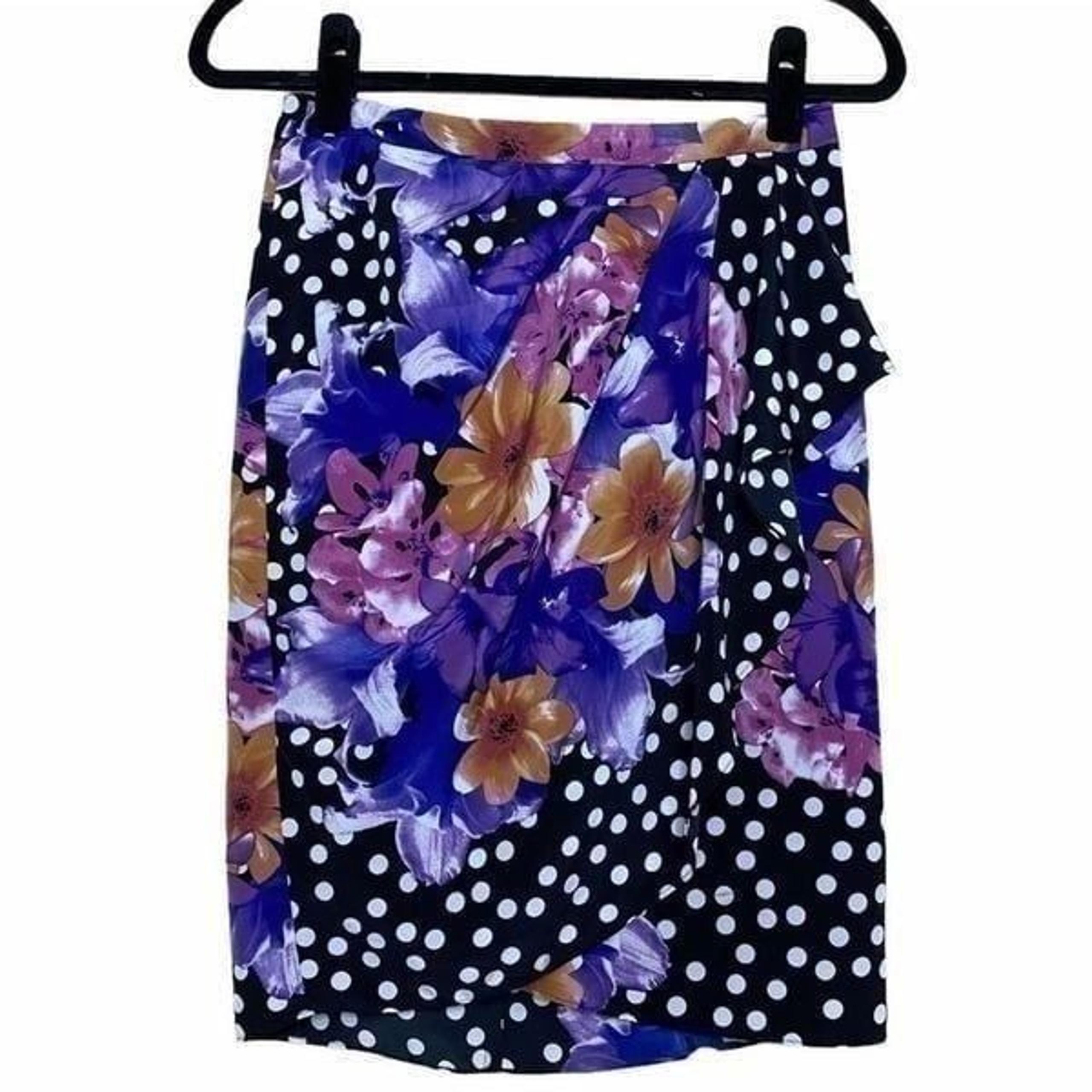 Baraschi Black & White Polka Dot Floral Skirt Sz 0 Women’s