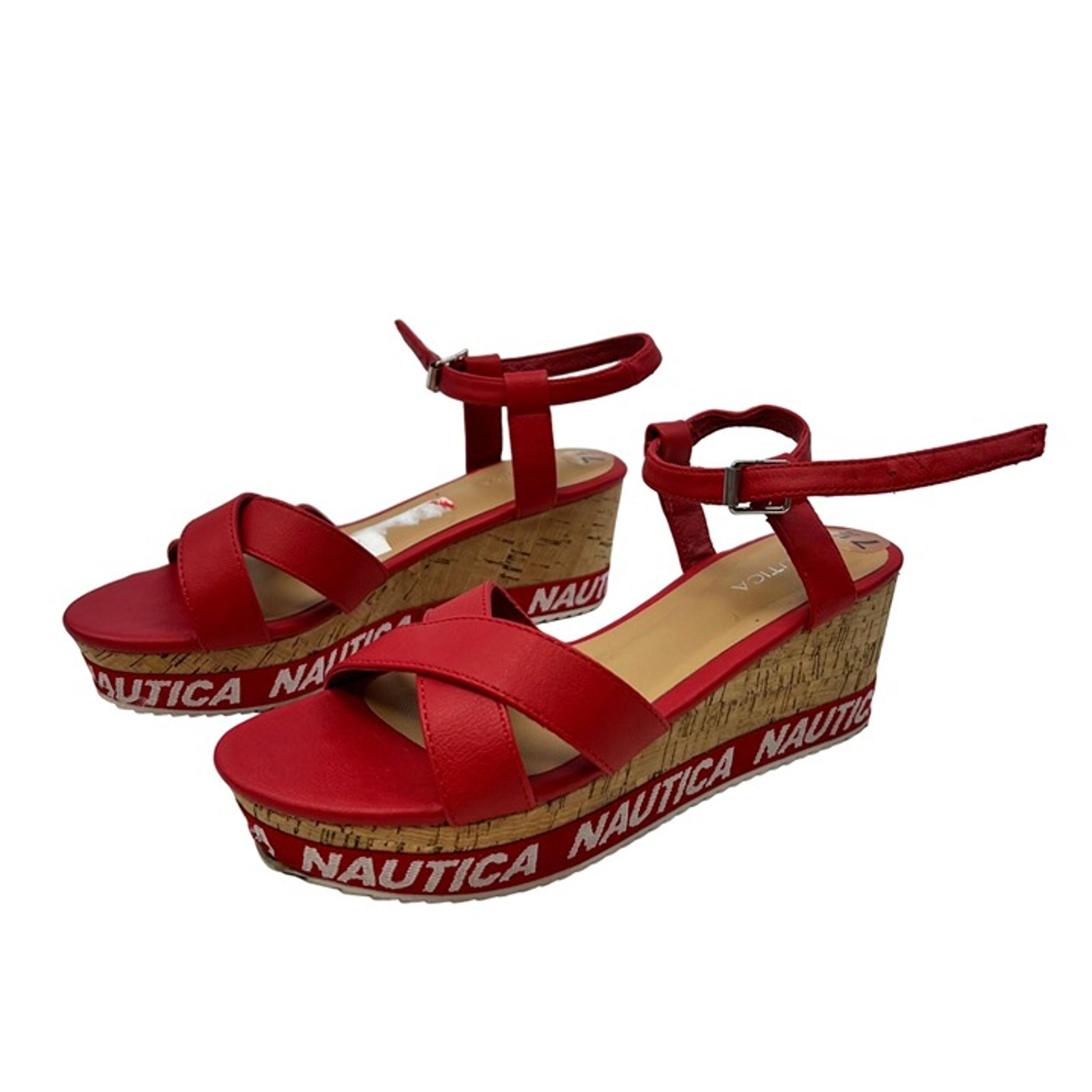 Nautica Platform Cork Heeled Sandals Red Women’s Size 7.5 Ankle Strap