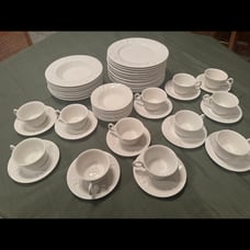 Vintage white Red Cliff Ironstone 'Grape' Dinnerware Plates Bowls, tea Cups, Sau
