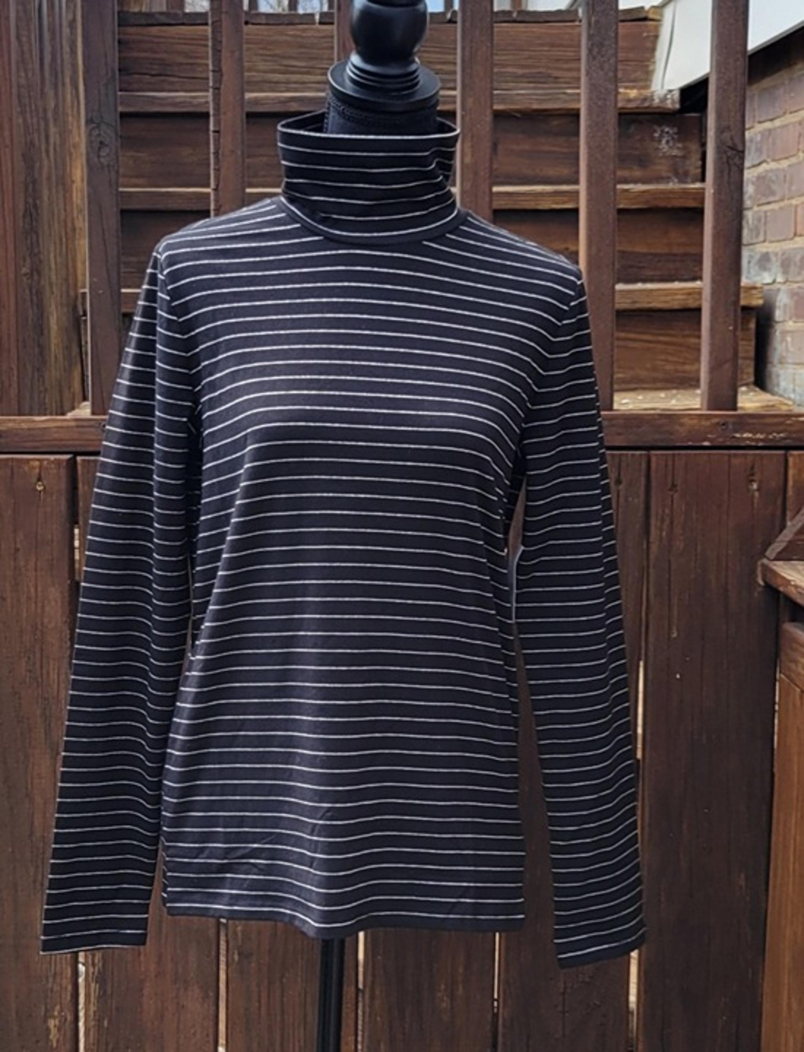 Gap- Women's Sz M- mock turtleneck- black with thin silver sparkly stripes- NWT
