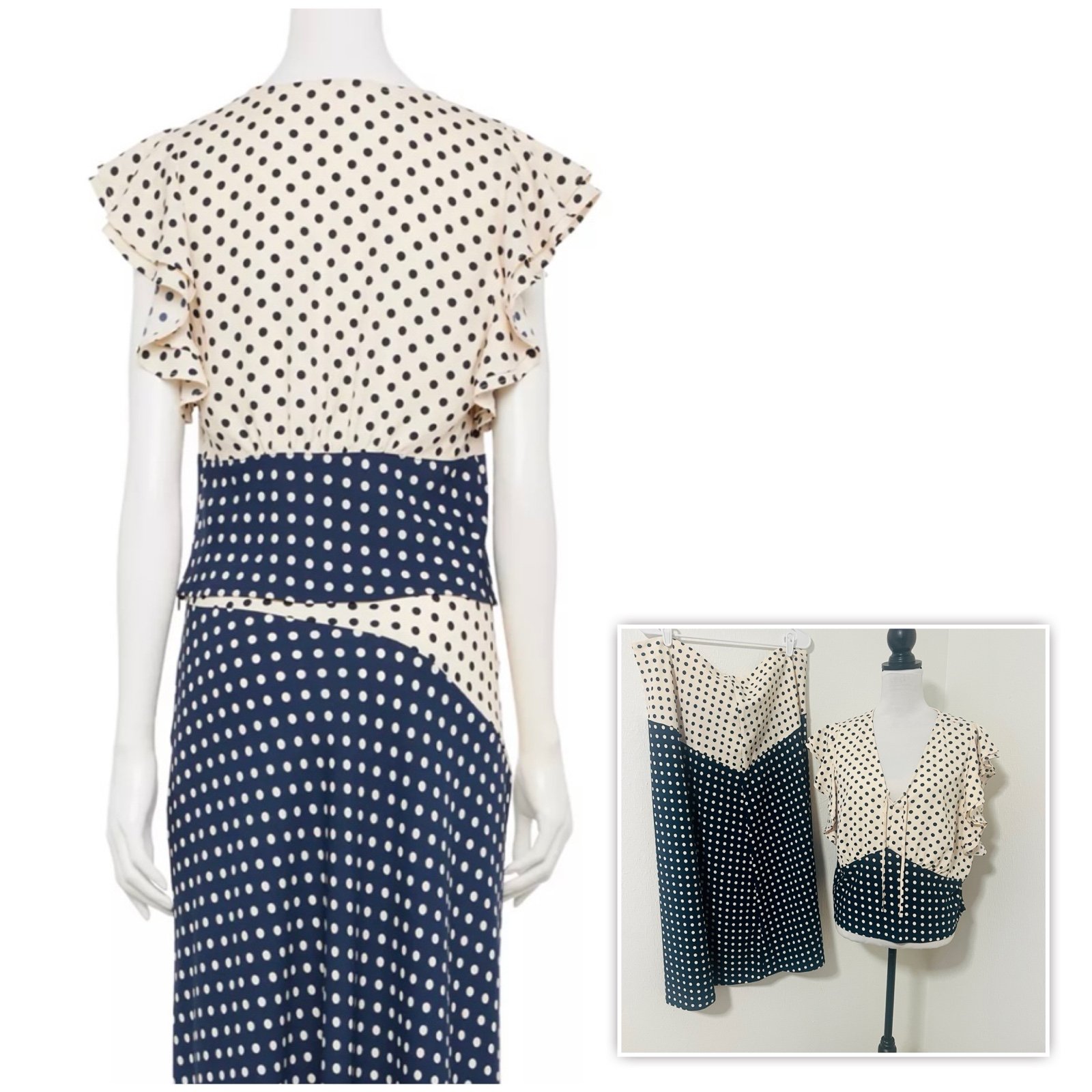 LC Lauren Conrad Women’ XXL Polkadot Front Tie Ruffle Sleeve Top and Maxi Skirt