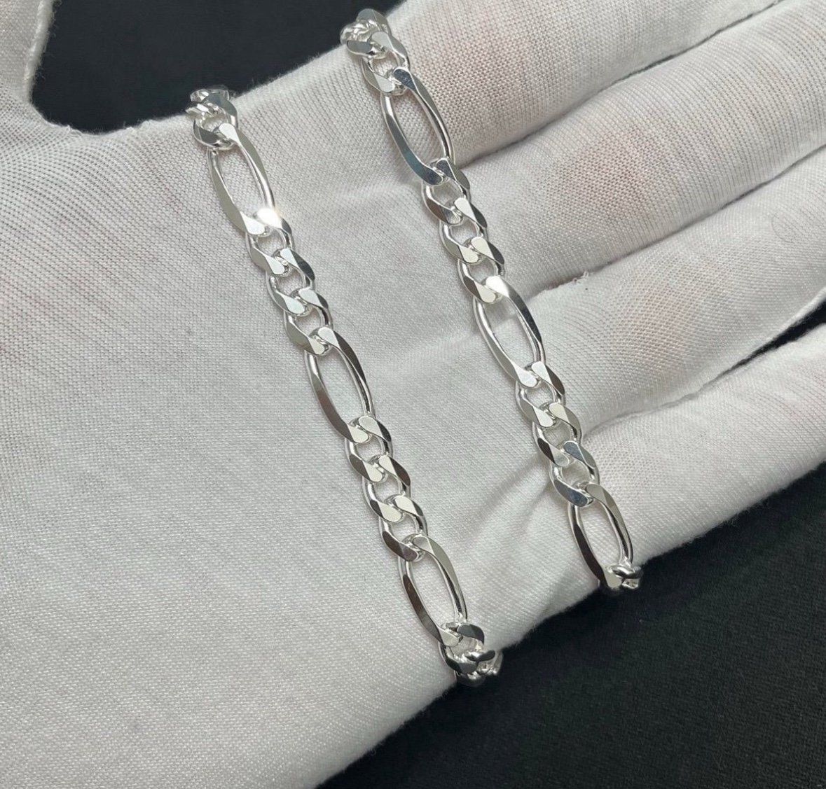Heavy Solid Sterling Silver 7mm 24” Figaro Chain
