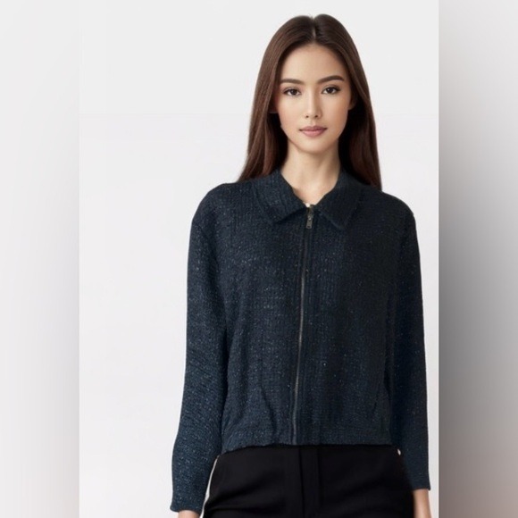 NWOT JOIE Black Metallic Thread Bomber Jacket XL Women