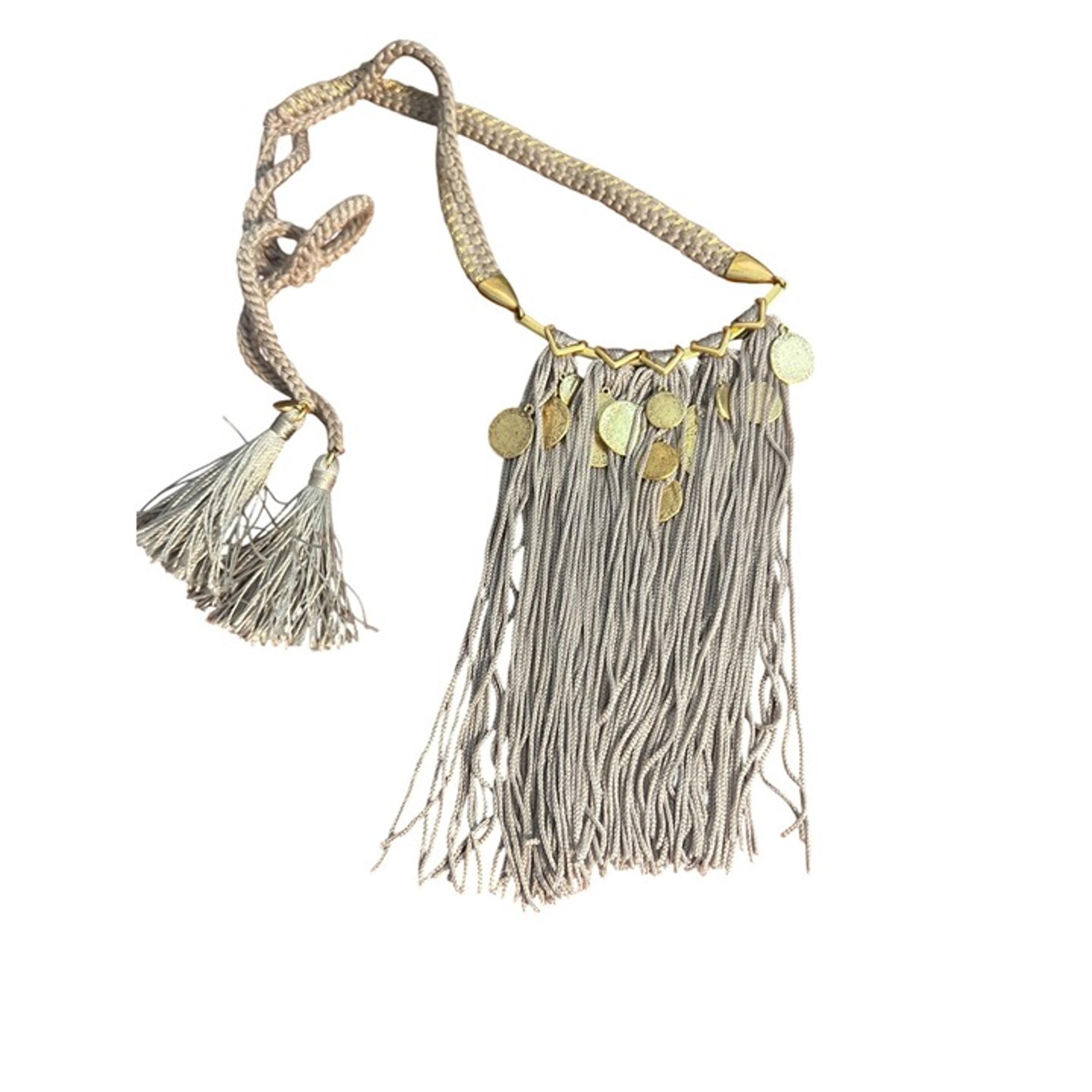 Samar Fringe Necklace Tan Gold Tone Tassel Choker Collar Adj Boho - Stella & Dot