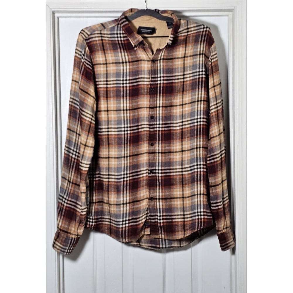 Scotch And Soda Linen Plaid Long Sleeve Button Down Shirt Men's Size Large