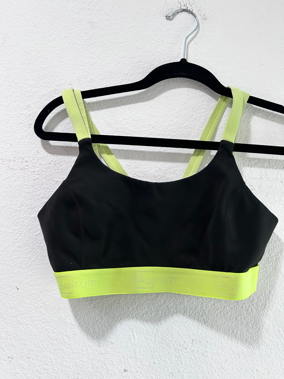 AURUM Black and Neon Green Sports Bra