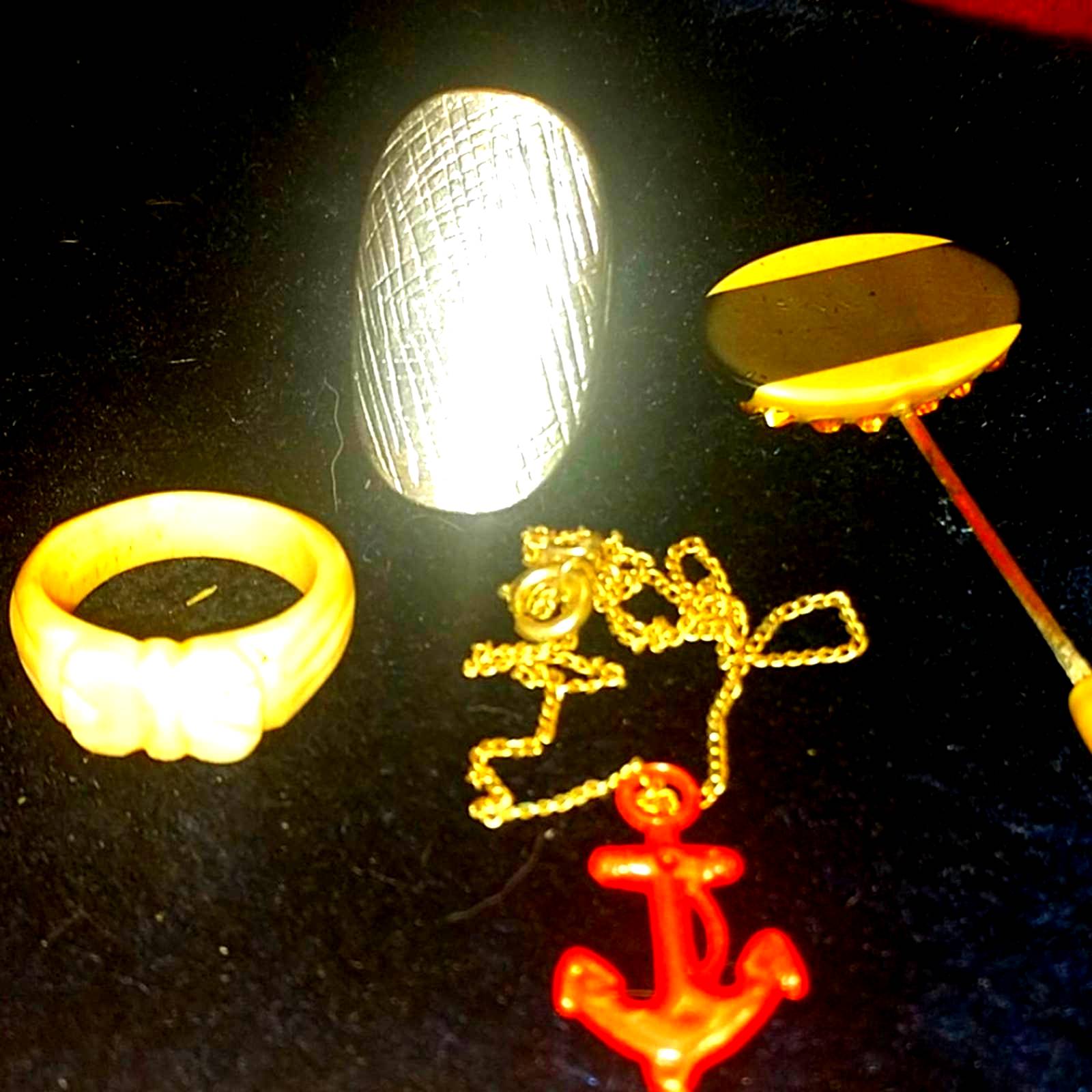 Celluloid Ring~Necklace~Vtg. Pin & Ring