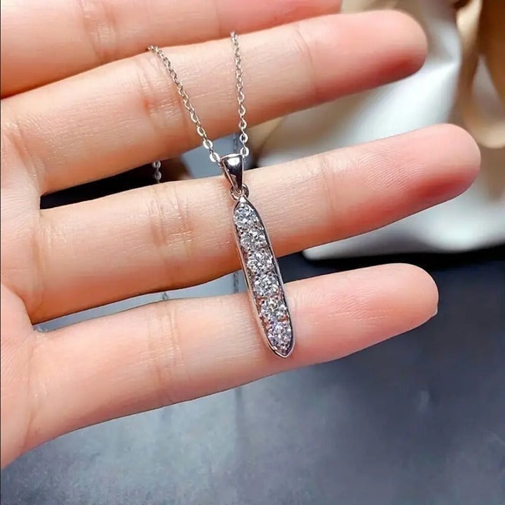 14K White Gold 1ct Diamond Vertical Pendant Womens Chain Necklace Ladies Jewelry
