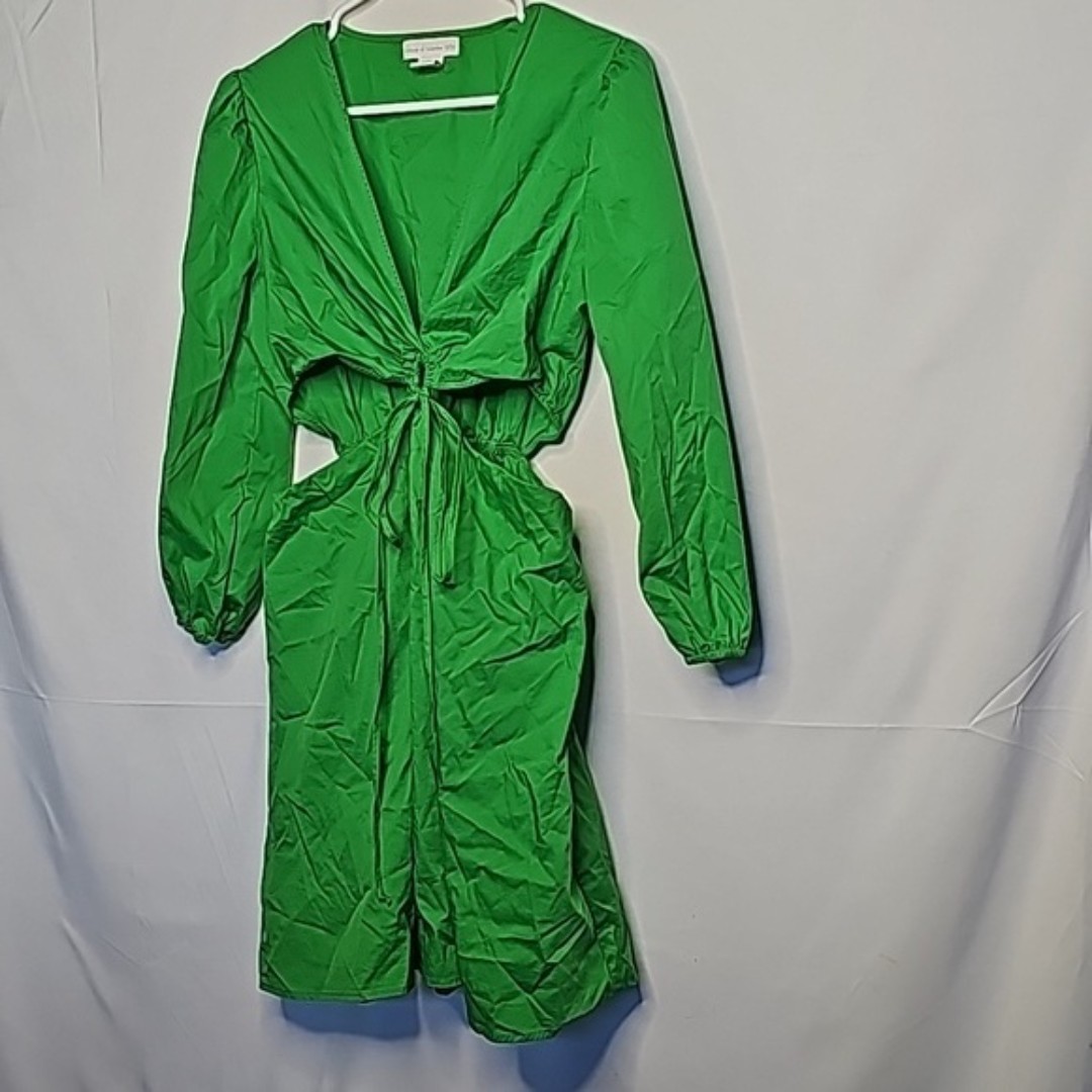 House of Harlow 1960 Green vneck waist cut out balloon sleeves dress sz Medium
