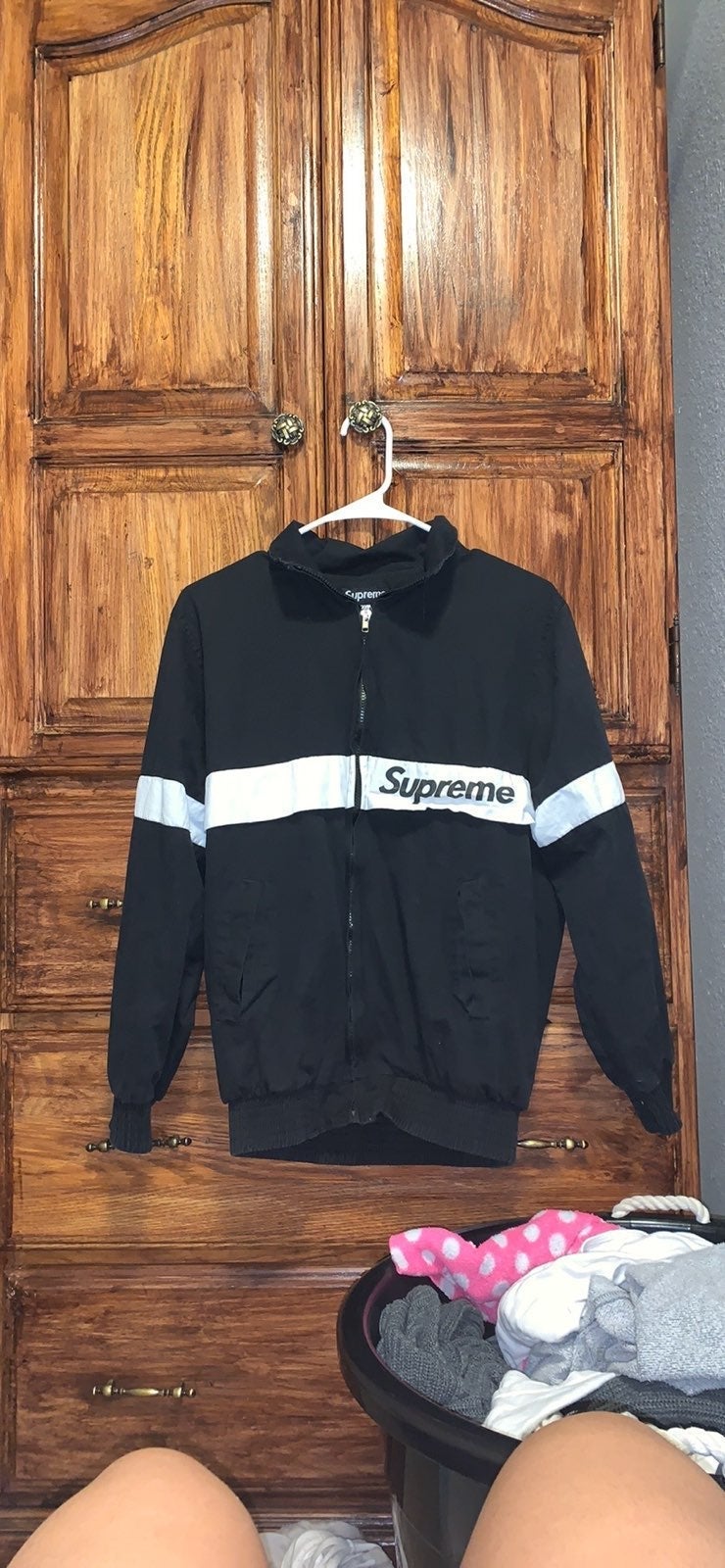 Black and white supreme zip up
