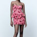Zara Pink Floral Strapless Jacquard Mini Dress Bloggers Favorite Size Large