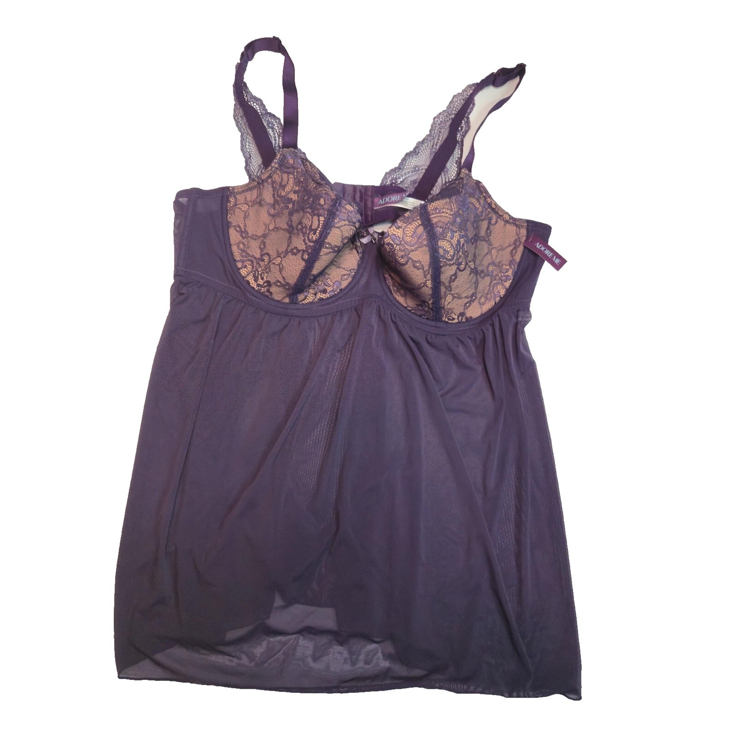 Adore Me Purple Sheer Dress Lace Overlay Underwire Babydoll Lingerie 46DDD NWT