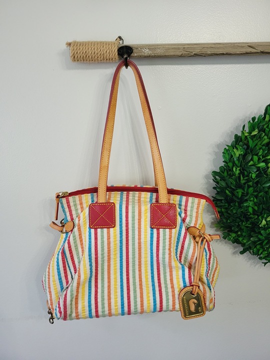 Women's Dooney Bourke Striped Multicolored Searsucker /Leather Satchel Purse