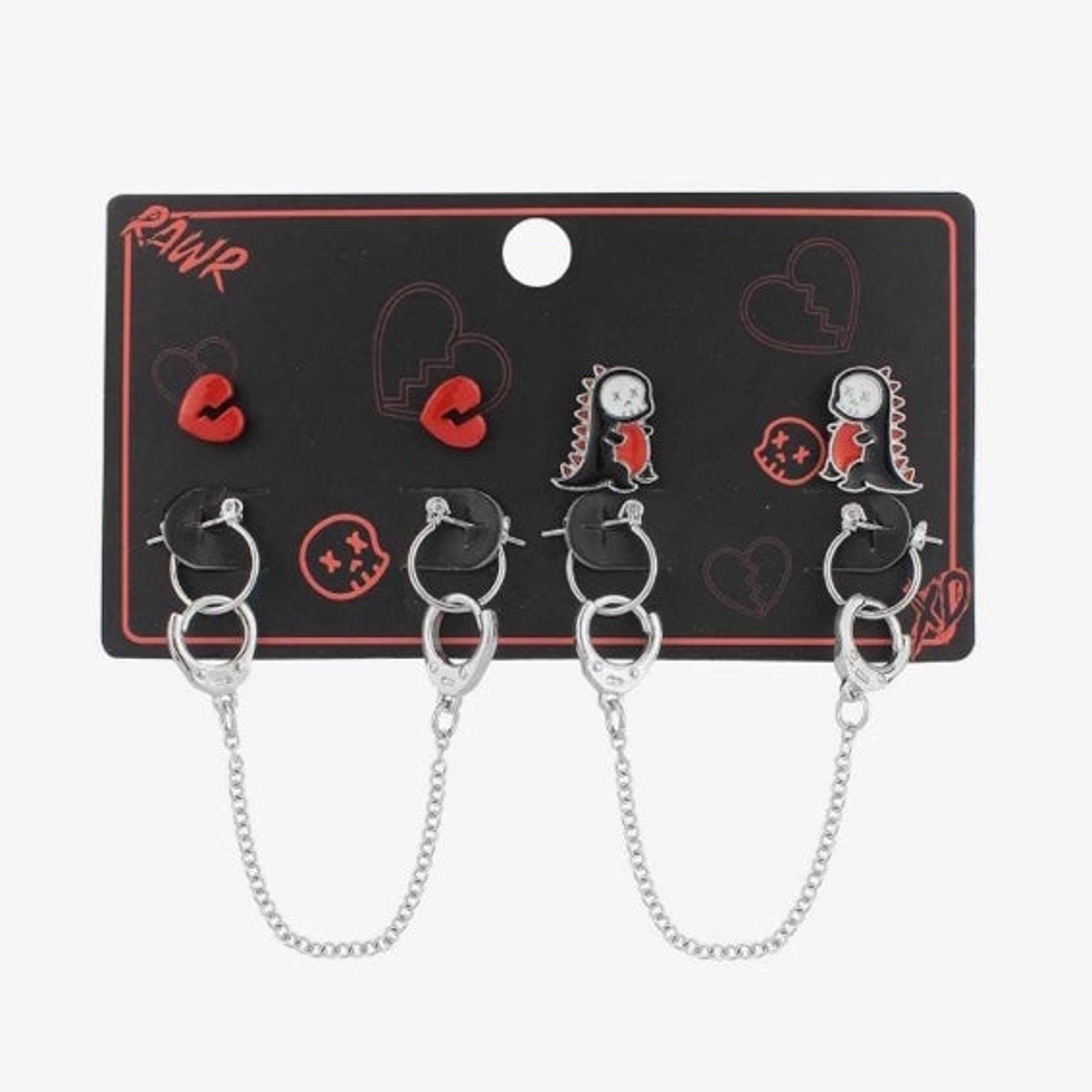 Hot Topic Emo Handcuff Heart Earring Set Dinosaur
