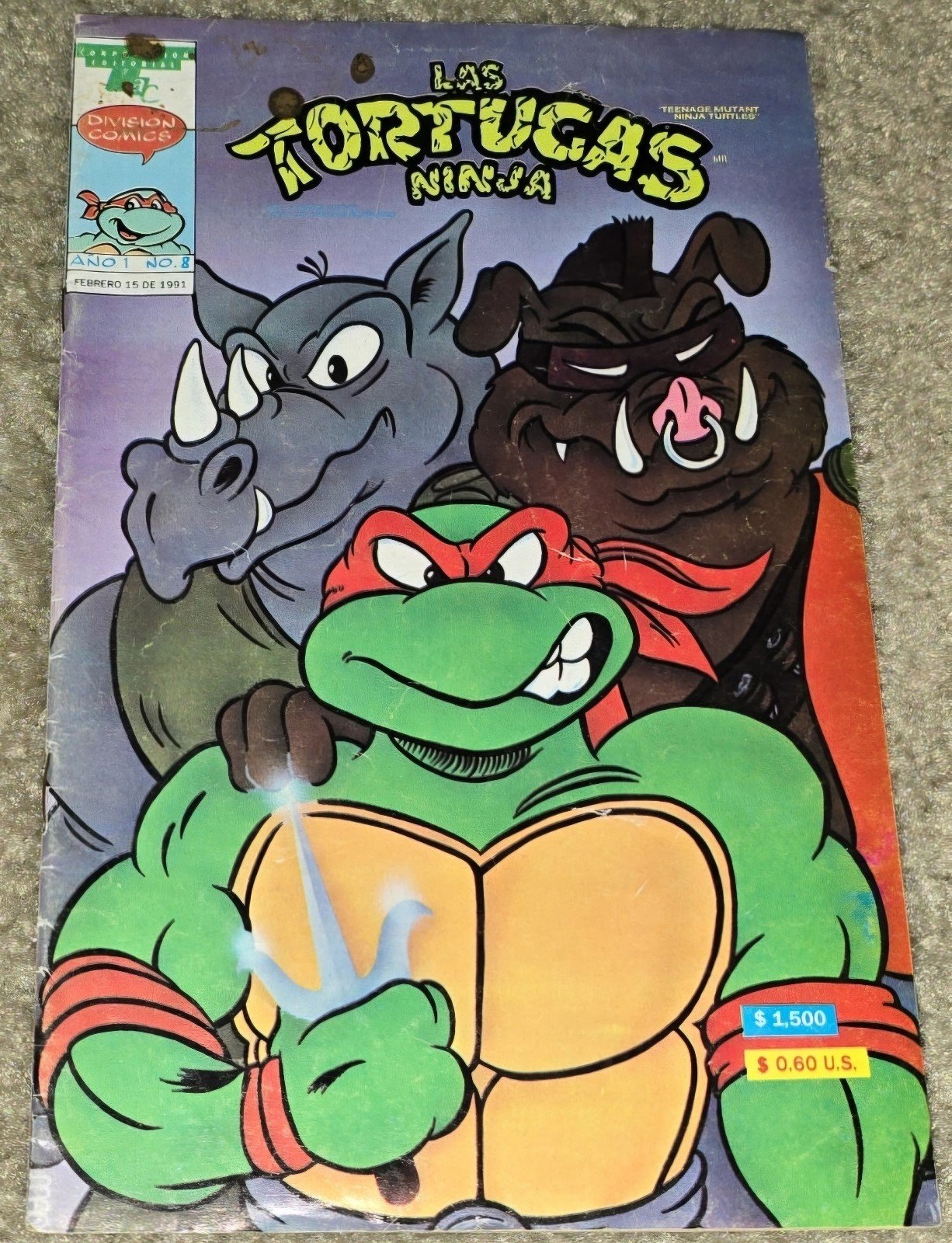 1 Rare VHTF TMNT Tortugas Ninja 8 MX Vintage EARLY ISSUE 1991 Foreign Variant