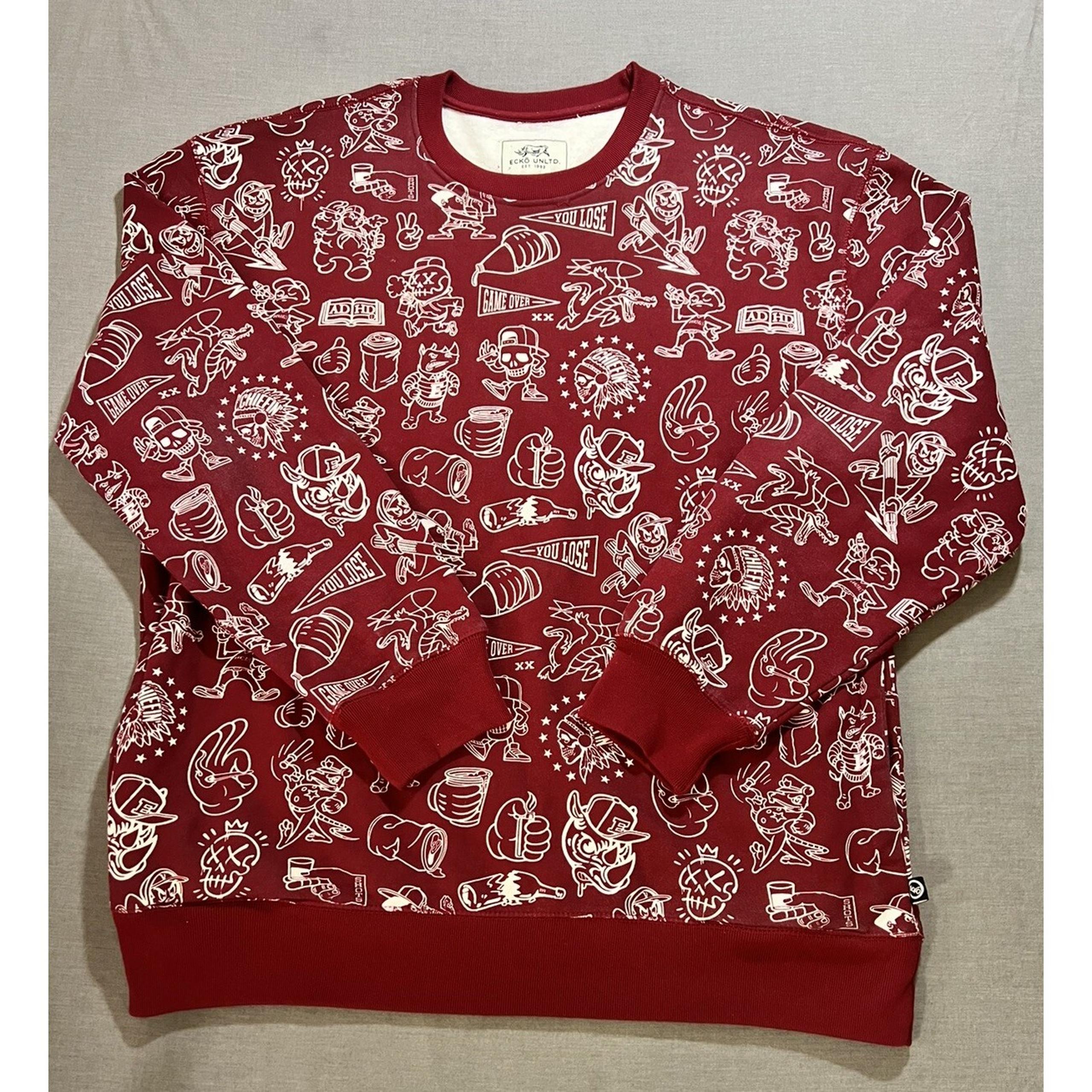Vintage Ecko Unltd Sweater Men 2XL Red All Over Print Long Sleeve Pullover Y2K