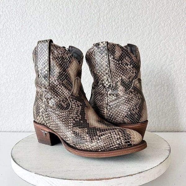 Lane PLAIN JANE Womens Short Cowboy Boots 5.5 Western Brown Animal Print Leather