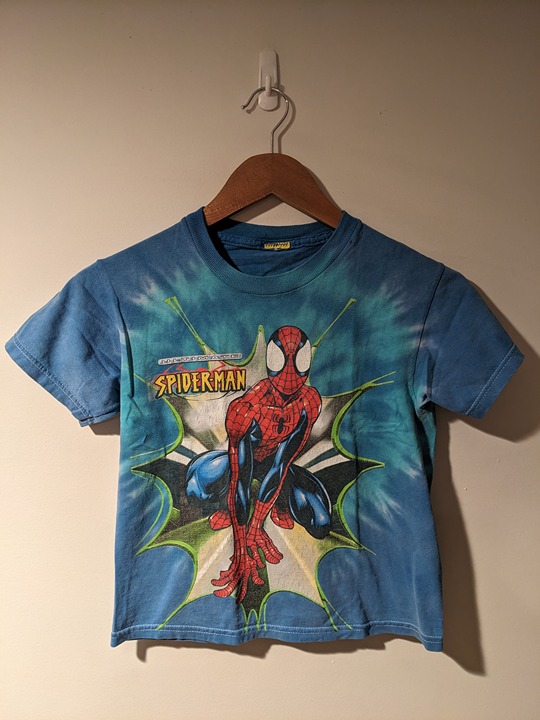 Vintage Y2K Ultimate Spider-Man Marvel Comic Mad Engine Blue Youth Small T-Shirt