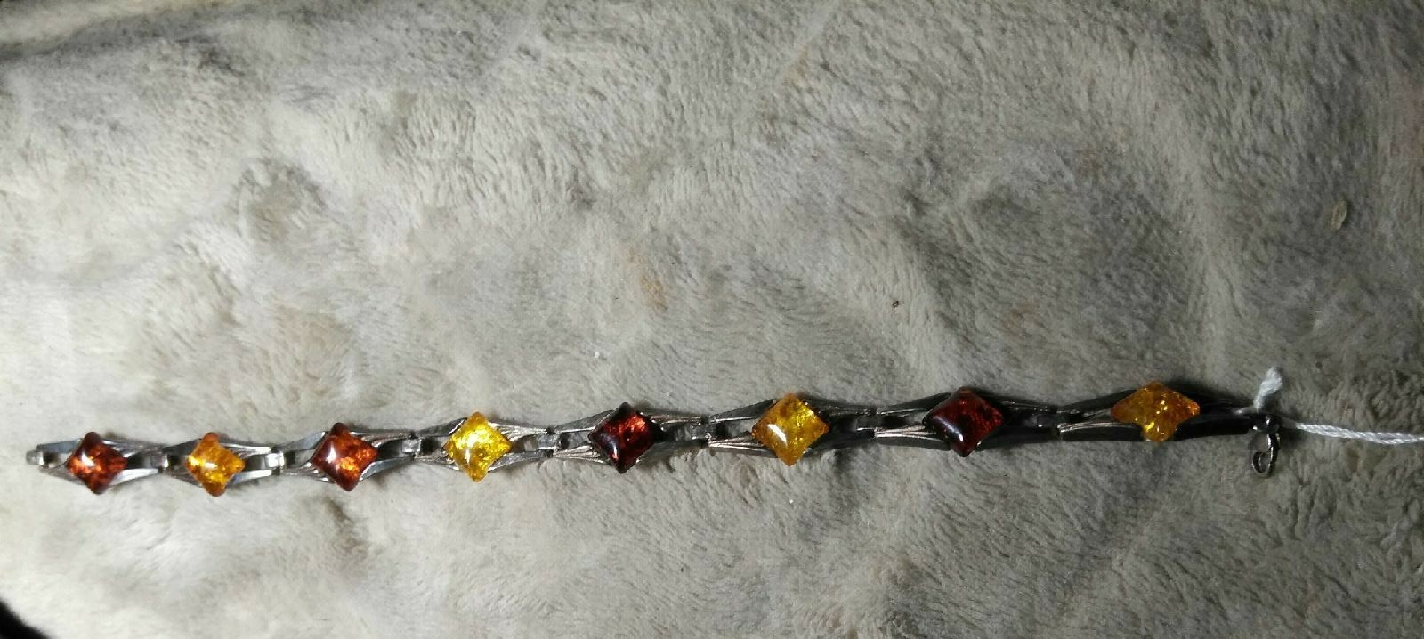 UNMARKED STERLING AMBER STONE BRACELET