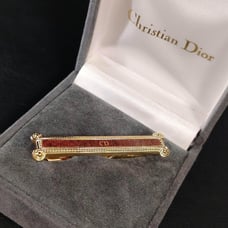 【Excellent Condition】Dior Dior Tie Pin CD Logo Gold Brown Woodgrain